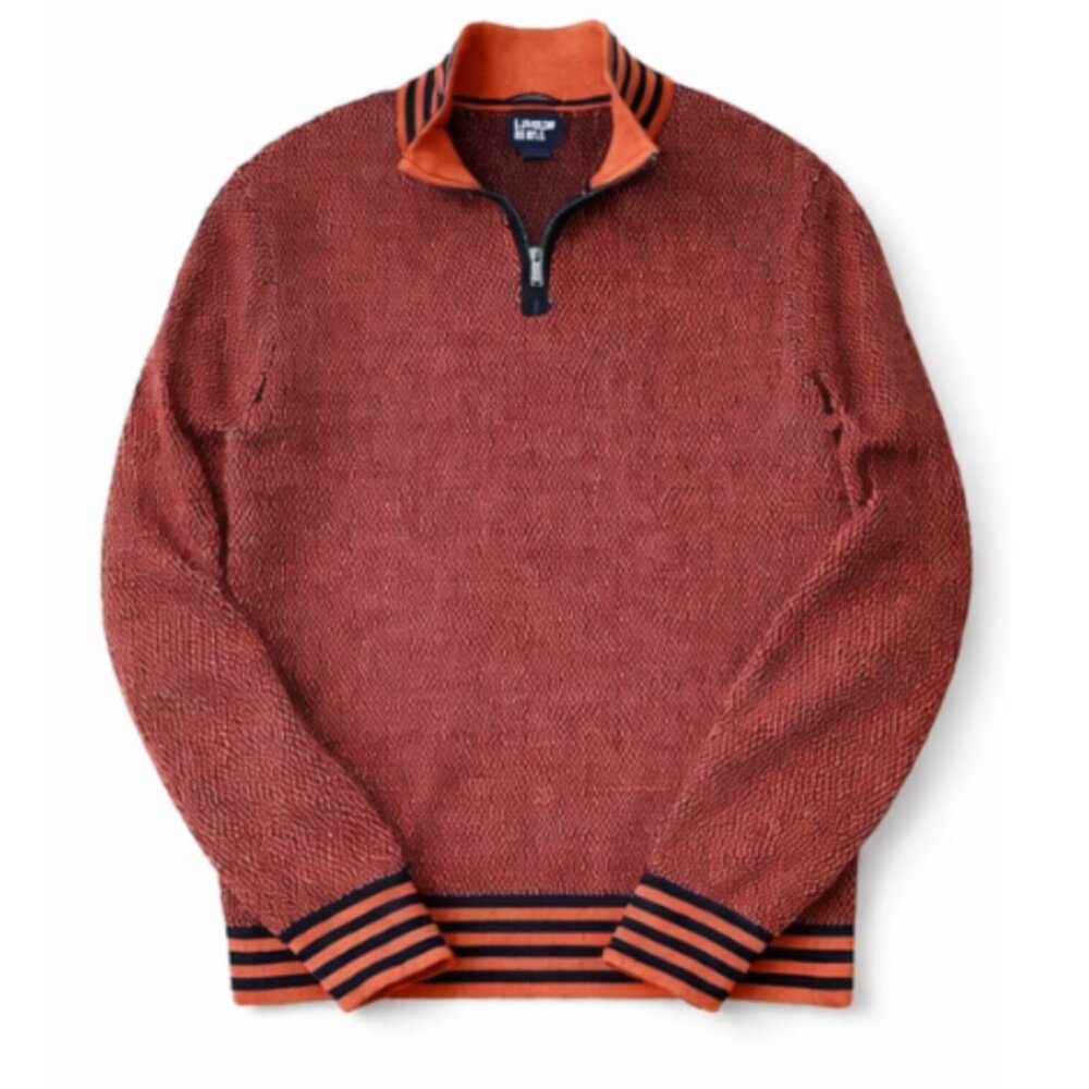 Lands’ End Supima Cotton Quarter Zip Sweater Mens L 42–44 Burnt Orange Navy